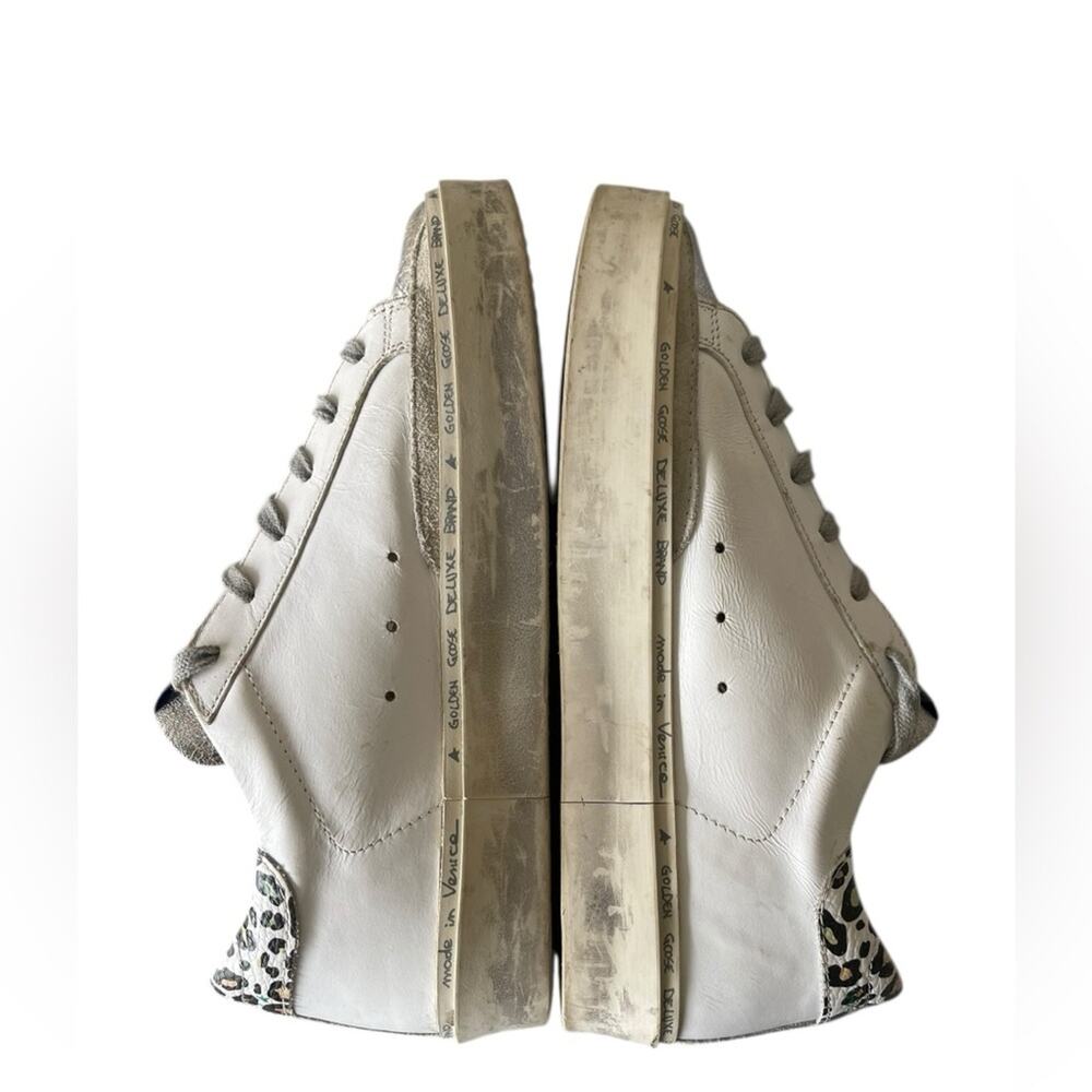 Golden Goose White Sneakers with Pink Star & Leopard Heel - Picture 6 of 10